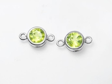 2 of Natural Round Peridot & Sterling Silver Bezeled Connectors, Links 6mm.