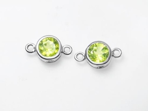 2 of Natural Round Peridot & Sterling Silver Bezeled Connectors, Links 6mm.