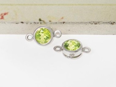 Natural Round Peridot & Sterling Silver Bezeled Connectors, Links 6mm.