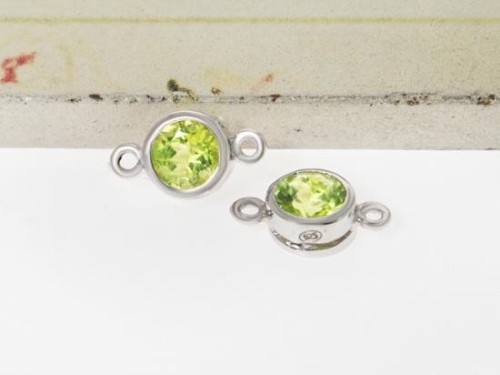 2 of Natural Round Peridot & Sterling Silver Bezeled Connectors, Links 6mm.