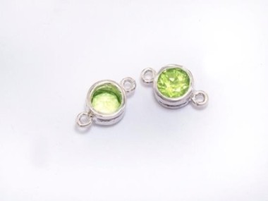 Natural Round Peridot & Sterling Silver Bezeled Connectors, Links 6mm.