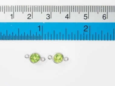 Natural Round Peridot & Sterling Silver Bezeled Connectors, Links 6mm.