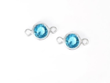 Natural Round Swiss Blue Topaz & Sterling Silver Bezeled Connectors, Links 6 mm.