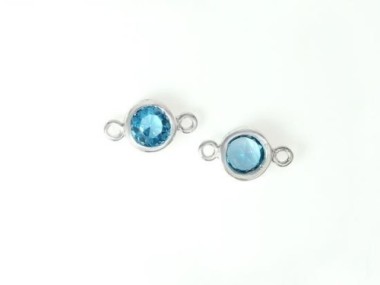 Natural Round Swiss Blue Topaz & Sterling Silver Bezeled Connectors, Links 6 mm.