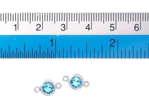 2 of Natural Round Swiss Blue Topaz & Sterling Silver Bezeled Connectors, Links 6 mm.