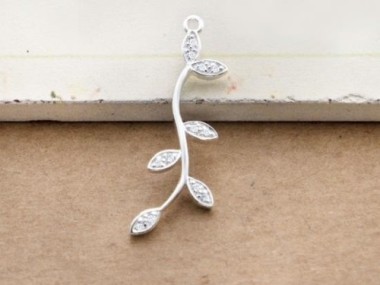 1 of 925 Sterling Silver Cubic Zirconia Leaf Branch Pendant 12x32 mm.