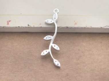 925 Sterling Silver Cubic Zirconia Leaf Branch Pendant 12x32 mm.