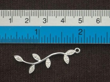 925 Sterling Silver Cubic Zirconia Leaf Branch Pendant 12x32 mm.