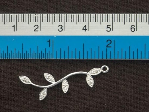 1 of 925 Sterling Silver Cubic Zirconia Leaf Branch Pendant 12x32 mm.