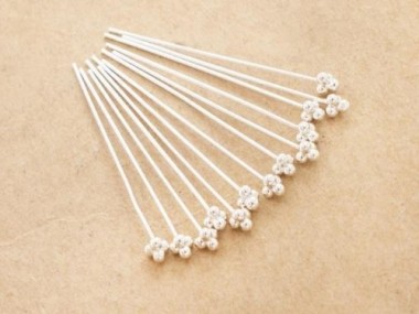 925 Sterling Silver Head Pins 0.5x30 mm.