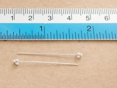 925 Sterling Silver Head Pins 0.5x30 mm.