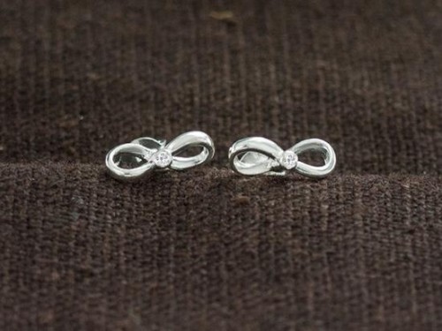 1 pair of 925 Sterling Silver Cubic Zirconia Infinity Stud Earrings 3x9.5 mm. Small Earrings.