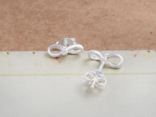 1 pair of 925 Sterling Silver Cubic Zirconia Infinity Stud Earrings 3x9.5 mm. Small Earrings.