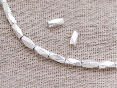 20 of Karen Hill Tribe Silver Faceted Oval Beads 2.5x5.5mm.