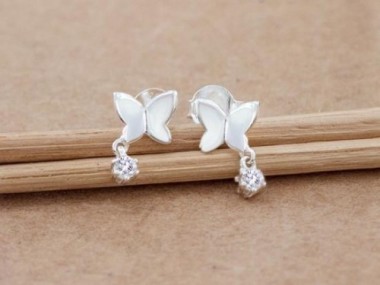 925 Sterling Silver Cubic Zirconia Butterfly Stud Earrings 5x6 mm.