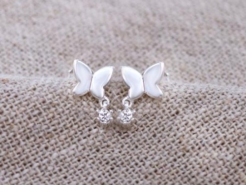 1 pair of 925 Sterling Silver Cubic Zirconia Butterfly Stud Earrings 5x6 mm. Small Earrings.