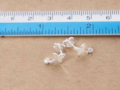 1 pair of 925 Sterling Silver Cubic Zirconia Butterfly Stud Earrings 5x6 mm. Small Earrings.