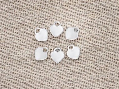 6 of 925 Sterling Silver Heart Charms 6x7 mm.