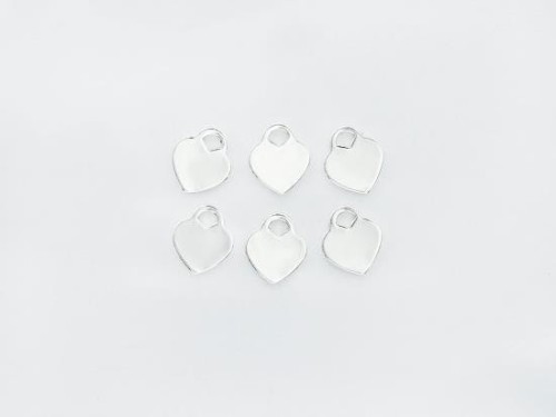 6 of 925 Sterling Silver Heart Charms 6x7 mm.