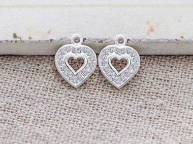 925 Sterling Silver Cubic Zirconia Heart Charms 8.5 mm.