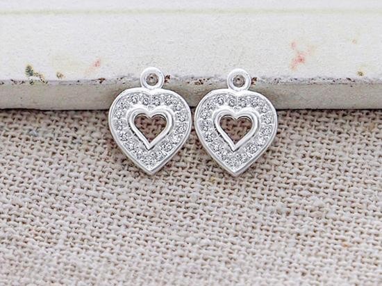 2 of 925 Sterling Silver Cubic Zirconia Heart Charms 8.5 mm.