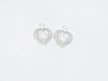 925 Sterling Silver Cubic Zirconia Heart Charms 8.5 mm.