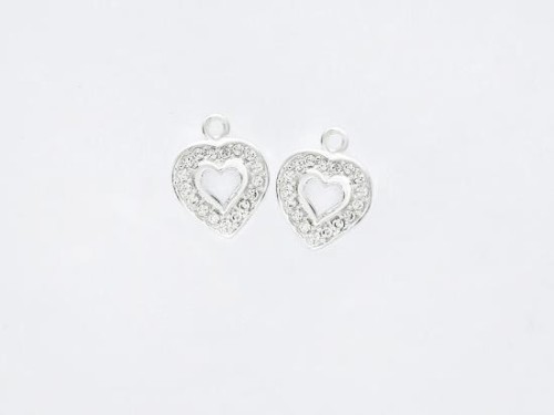 2 of 925 Sterling Silver Cubic Zirconia Heart Charms 8.5 mm.