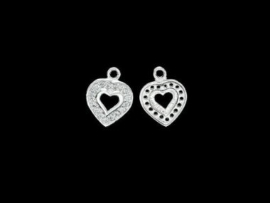 925 Sterling Silver Cubic Zirconia Heart Charms 8.5 mm.