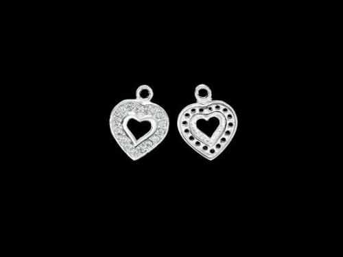 2 of 925 Sterling Silver Cubic Zirconia Heart Charms 8.5 mm.