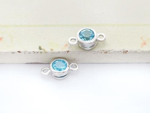 2 of Natural Round Swiss Blue Topaz & Sterling Silver Bezeled Connectors, Links 5 mm.