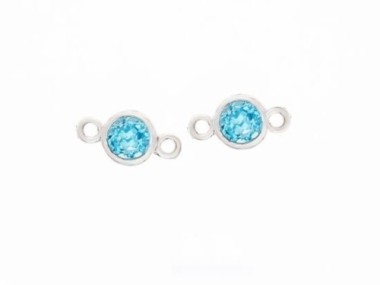 Natural Round Swiss Blue Topaz & Sterling Silver Bezeled Connectors, Links 5 mm.