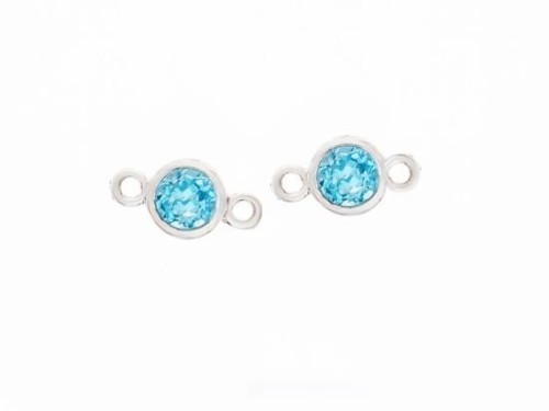 2 of Natural Round Swiss Blue Topaz & Sterling Silver Bezeled Connectors, Links 5 mm.