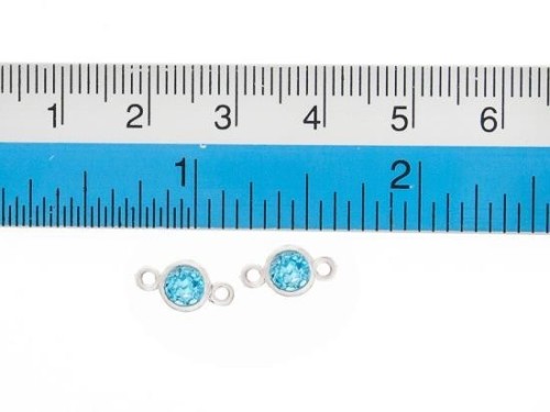 2 of Natural Round Swiss Blue Topaz & Sterling Silver Bezeled Connectors, Links 5 mm.