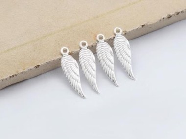 4 of 925 Sterling Silver Angel Wing Charms 5x16mm.