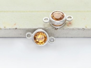 Natural Round Citrine & Sterling Silver Bezeled Connectors, Links 6 mm.