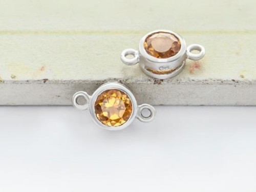 2 of Natural Round Citrine & Sterling Silver Bezeled Connectors, Links 6 mm.