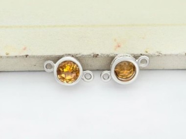 Natural Round Citrine & Sterling Silver Bezeled Connectors, Links 6 mm.