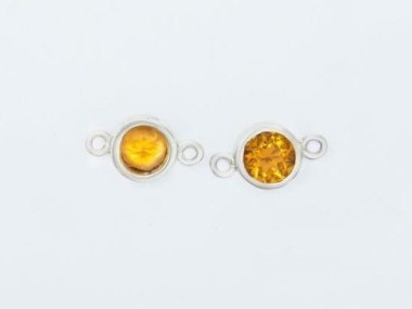 Natural Round Citrine & Sterling Silver Bezeled Connectors, Links 6 mm.