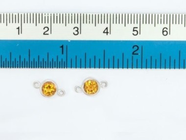 Natural Round Citrine & Sterling Silver Bezeled Connectors, Links 6 mm.