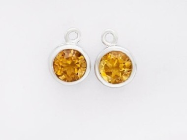 2 of Natural Round Citrine & Sterling Silver Bezeled Charms 6mm.