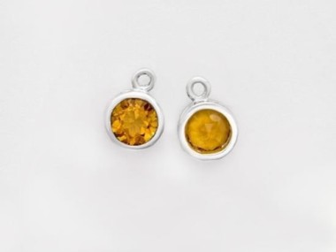 Natural Round Citrine & Sterling Silver Bezeled Charms 6mm.