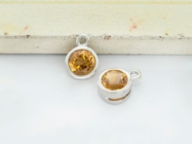 Natural Round Citrine & Sterling Silver Bezeled Charms 6mm.