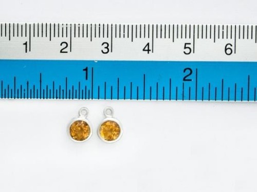 2 of Natural Round Citrine & Sterling Silver Bezeled Charms 6mm.