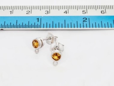 Natural Round Citrine & Sterling Silver Bezeled Stud Earrings Post Findings 6 mm.