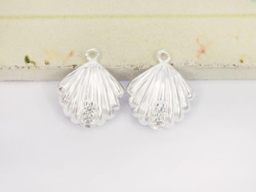 2 of 925 Sterling Silver Cubic Zirconia Shell Charms 11 mm.