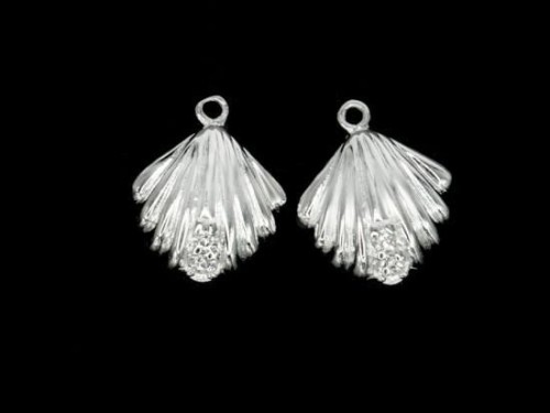 2 of 925 Sterling Silver Cubic Zirconia Shell Charms 11 mm.