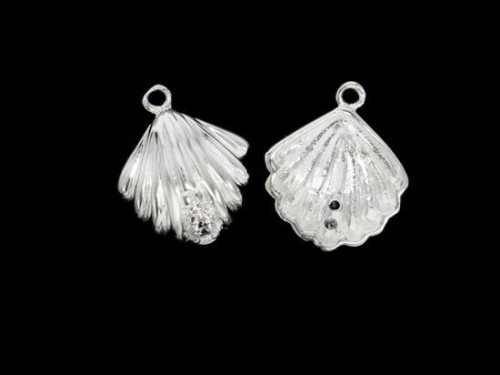 2 of 925 Sterling Silver Cubic Zirconia Shell Charms 11 mm.