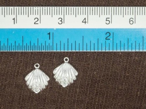 2 of 925 Sterling Silver Cubic Zirconia Shell Charms 11 mm.