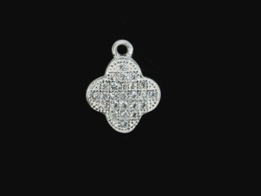 925 Sterling Silver Cubic Zirconia Clover Charm 9mm.