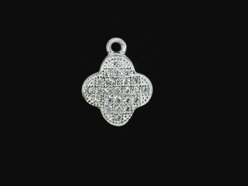 1 of 925 Sterling Silver Cubic Zirconia Clover Charm 9mm.